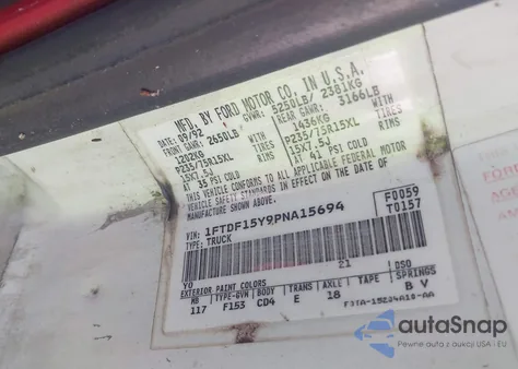 1993 Ford F150 from USA, damaged, VIN 1FTDF15Y9PNA15694